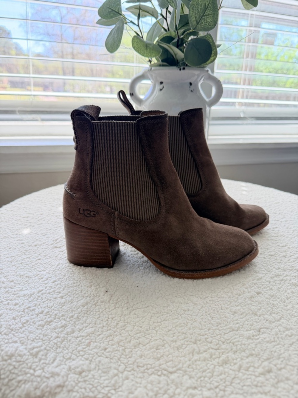 UGG Dark Brown Suede Chelsea Block Heel Booties